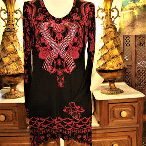 CRISTINA V womens Tunic crystal shirt black pink M